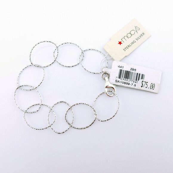 Macy's Tarnish Free Sterling Silver Large Hammered Oval Link Bracelet 7.5" NWT - Picture 3 of 3